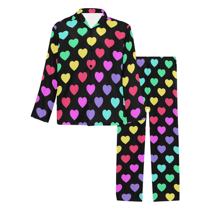 Heart Rainbow Pattern Print Design HE02 Men's Long Pajama Set