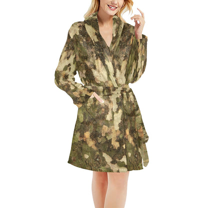 Camo Realistic Tree Texture Print Women's Fleece Robe