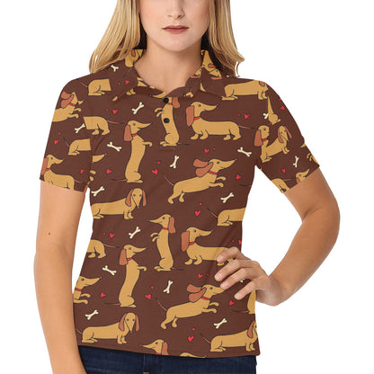 Dachshund Happy Print Pattern Women's Polo Shirt