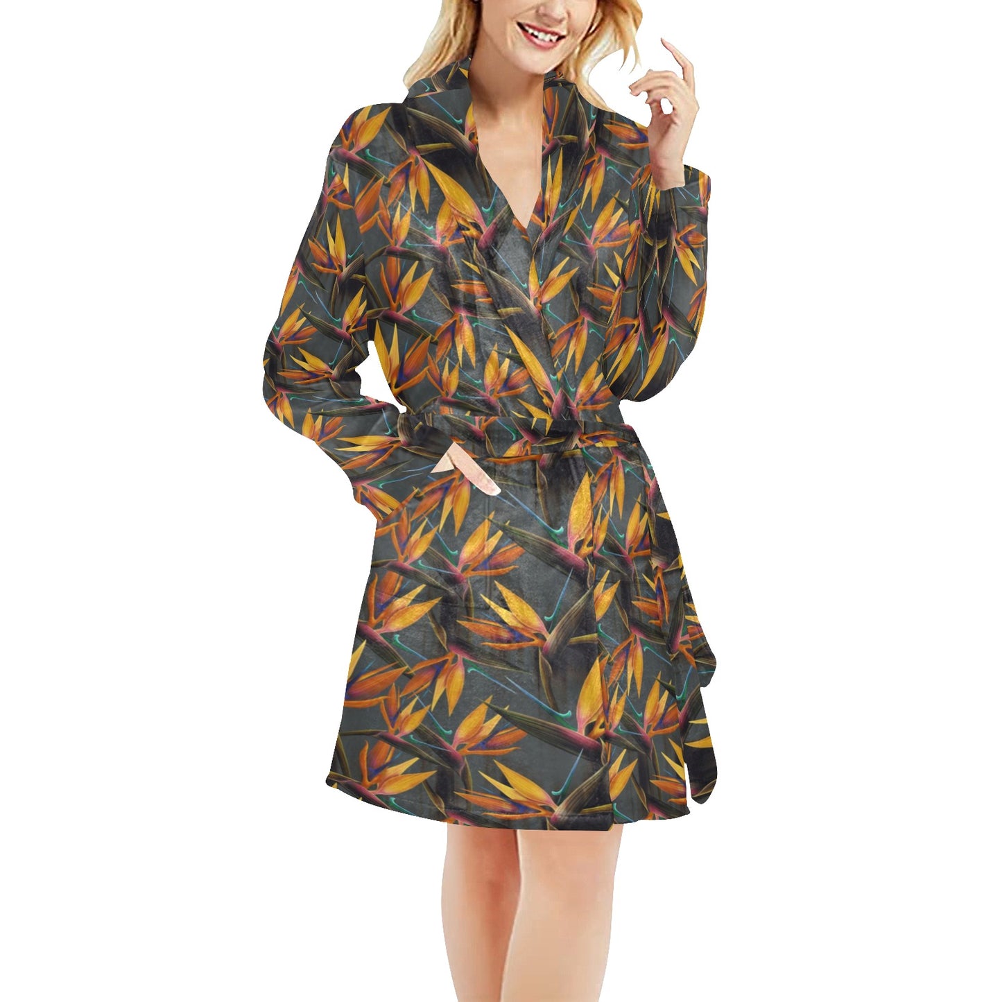 Bird Of Paradise Pattern Print Design 01 Women's Fleece Robe
