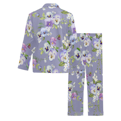 Pansy Pattern Print Design PS05 Men's Long Pajama Set