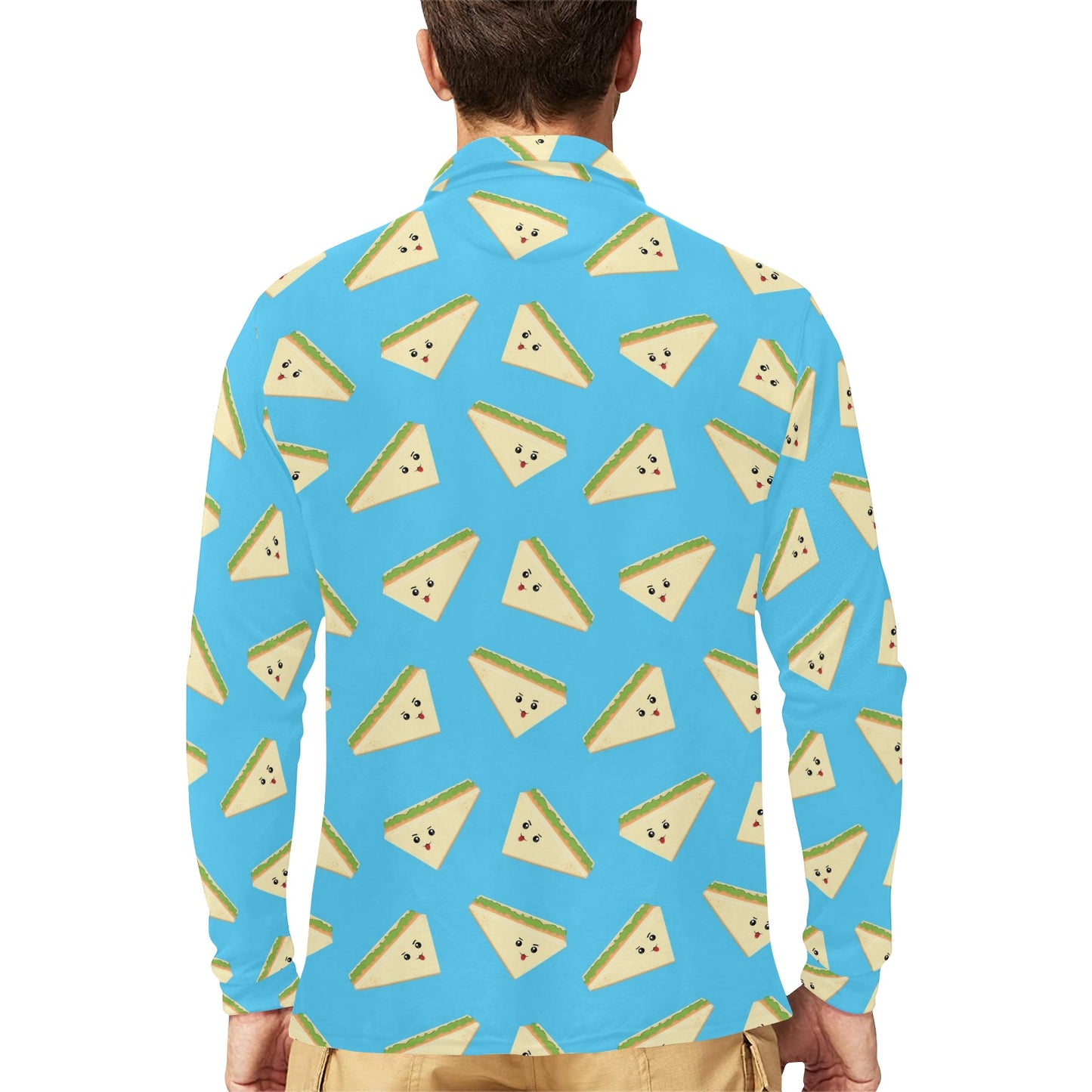 Sandwich Emoji Print Design LKS305 Long Sleeve Polo Shirt For Men's