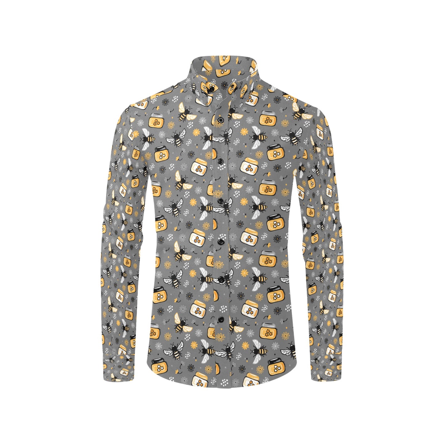 Honey Bee Print Design LKS301 Men's Long Sleeve Dress Shirt