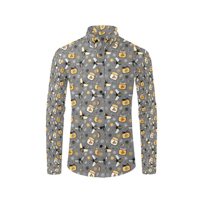 Honey Bee Print Design LKS301 Men's Long Sleeve Dress Shirt