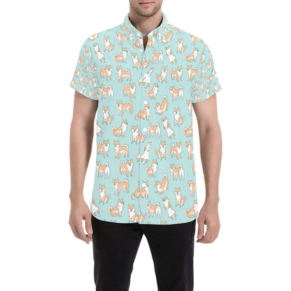 Shiba Inu Print Design LKS304 Men Short Sleeve Button Up Shirt