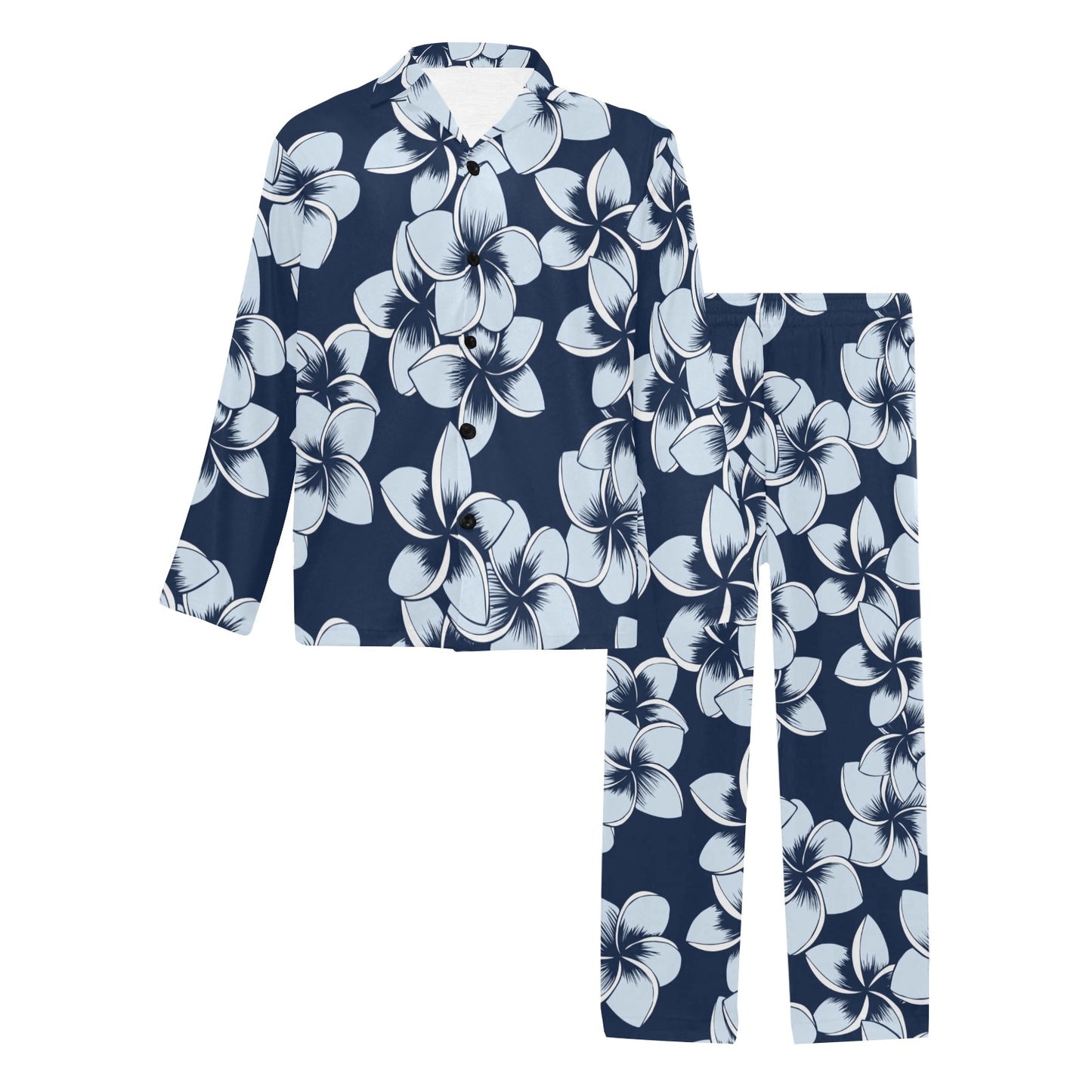 Plumeria Pattern Print Design A02 Men's Long Pajama Set