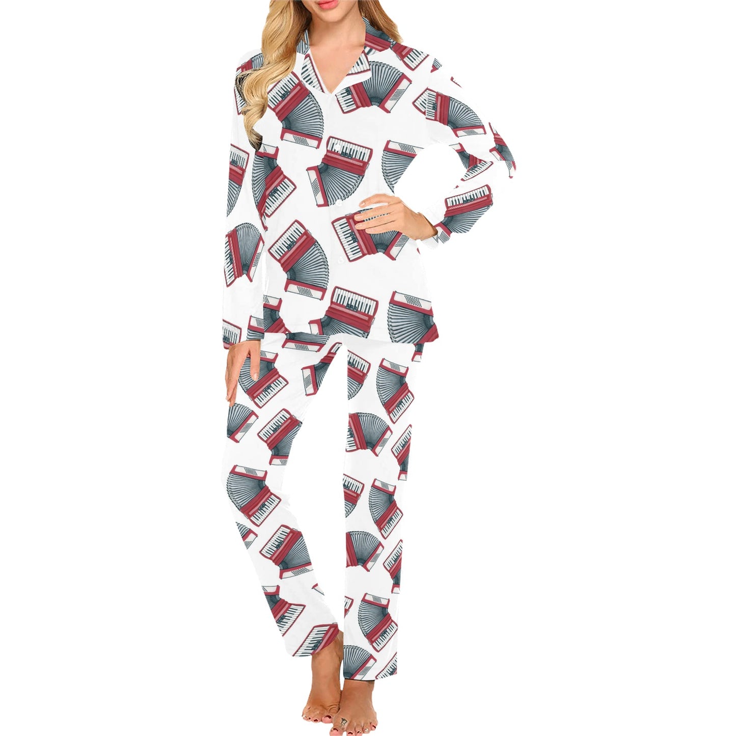 Accordion Pattern Print Design 03 Women's Long Pajama Set