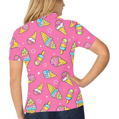 Ice Cream Pattern Print Design IC04 Women's Polo Shirt