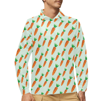 Carrot Pattern Print Design 05 Long Sleeve Polo Shirt For Men's