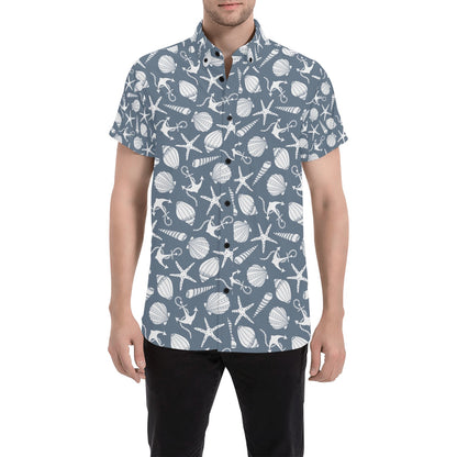 Seashell Print Design LKS306 Men Short Sleeve Button Up Shirt