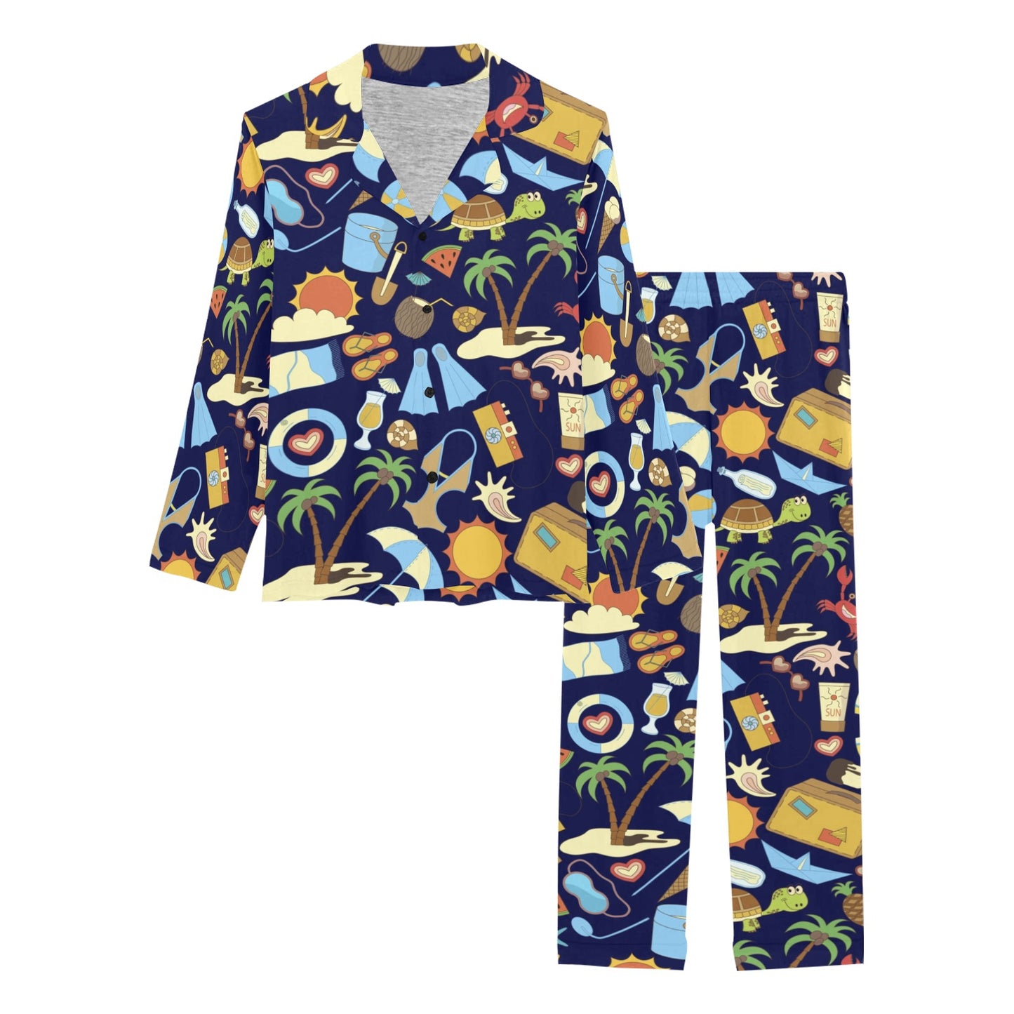 Beach Themed Pattern Print Design 04 Women's Long Pajama Set