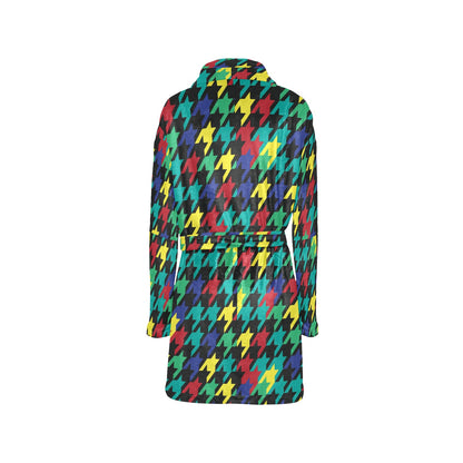Houndstooth Colorful Pattern Print Design 02 Women's Fleece Robe