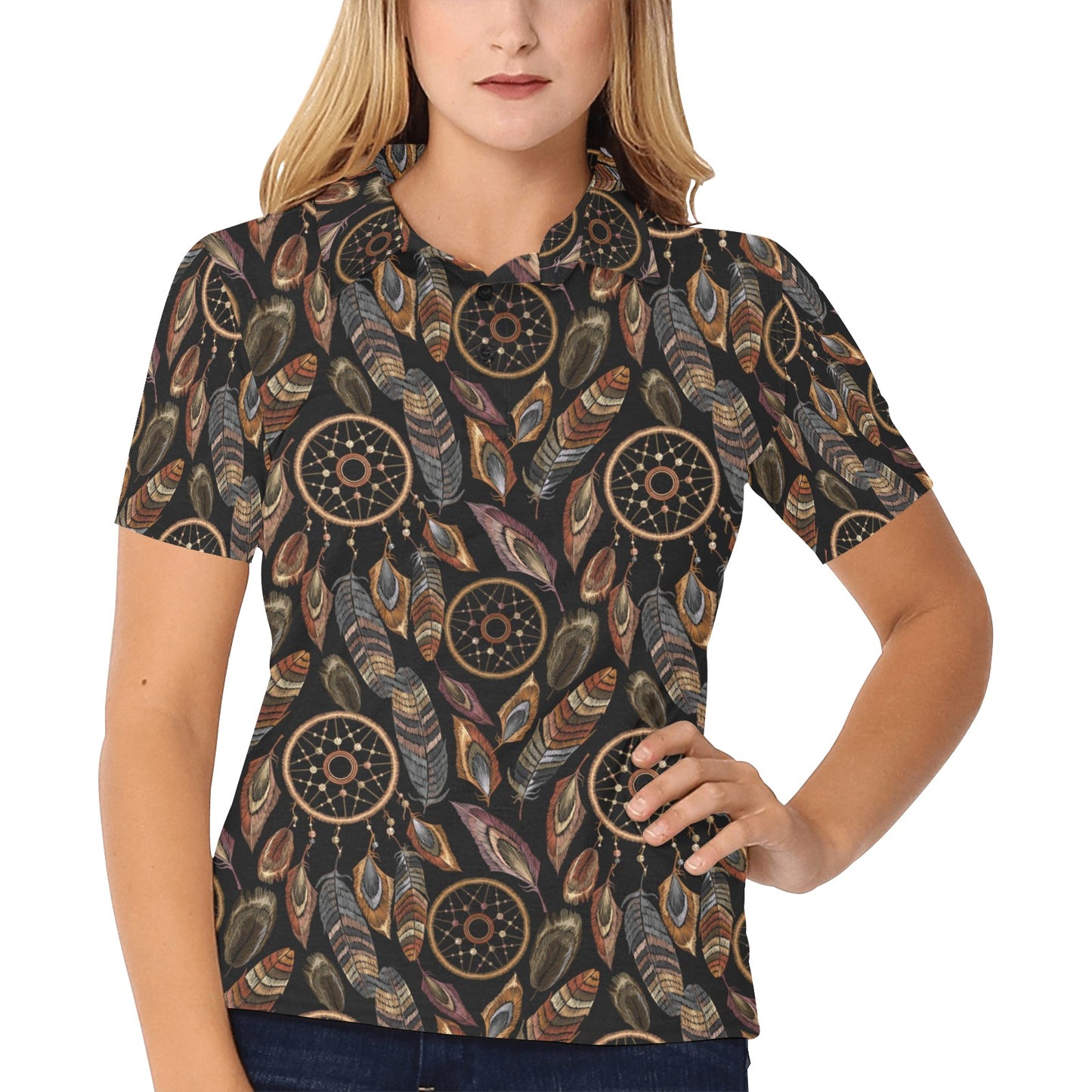 Dream catcher embroidered style Women's Polo Shirt