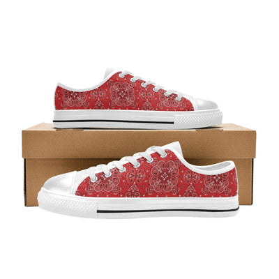 Bandana Red Pattern Print Design LKS3010 Women's White Low Top Shoes