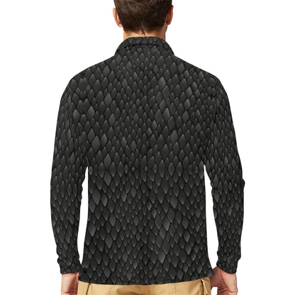 Snake Skin Black Print Long Sleeve Polo Shirt For Men's