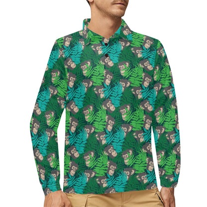Chimpanzee Pattern Print Design 01 Long Sleeve Polo Shirt For Men's