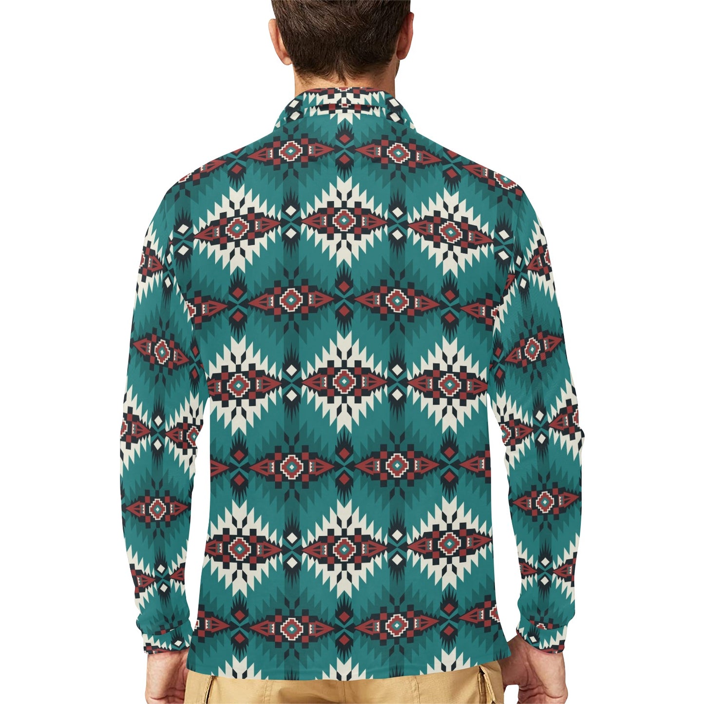 Southwest Pattern Print Design LKS308 Long Sleeve Polo Shirt For Men's