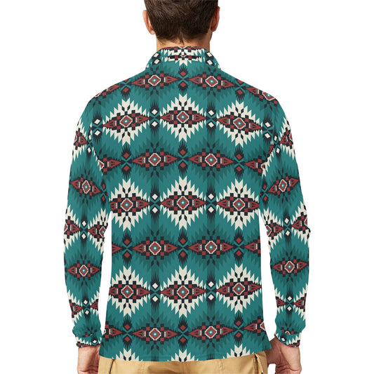 Southwest Pattern Print Design LKS308 Long Sleeve Polo Shirt For Men's