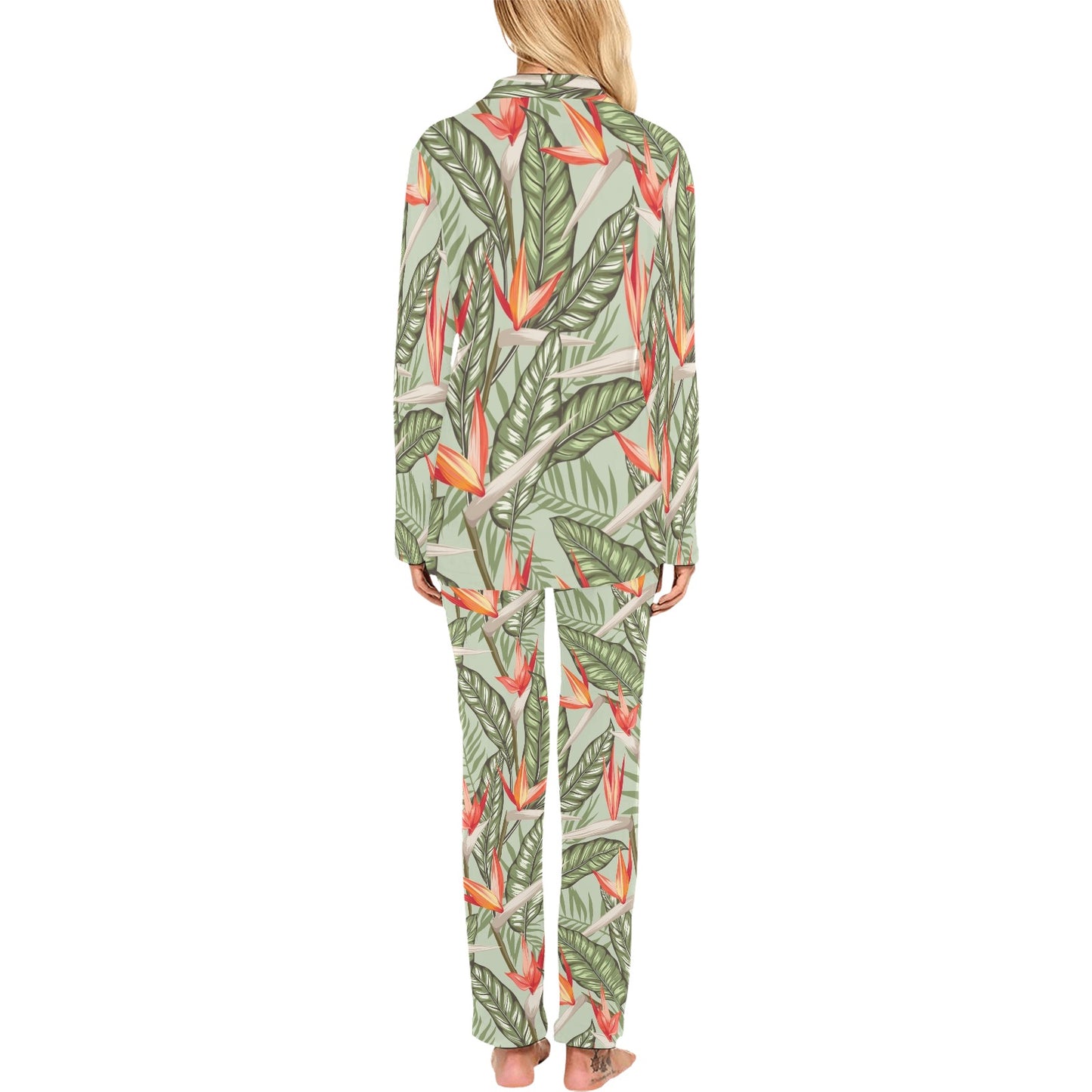 Bird Of Paradise Pattern Print Design BOP08 Women's Long Pajama Set