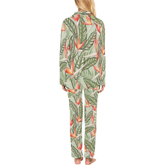 Bird Of Paradise Pattern Print Design BOP08 Women's Long Pajama Set