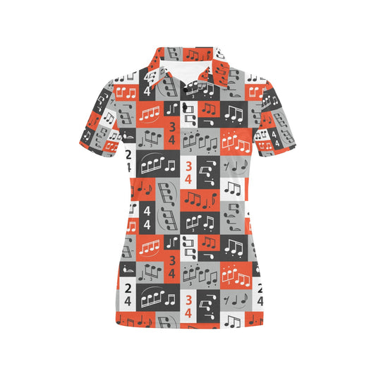 Music Note Design Themed Print Women's Polo Shirt