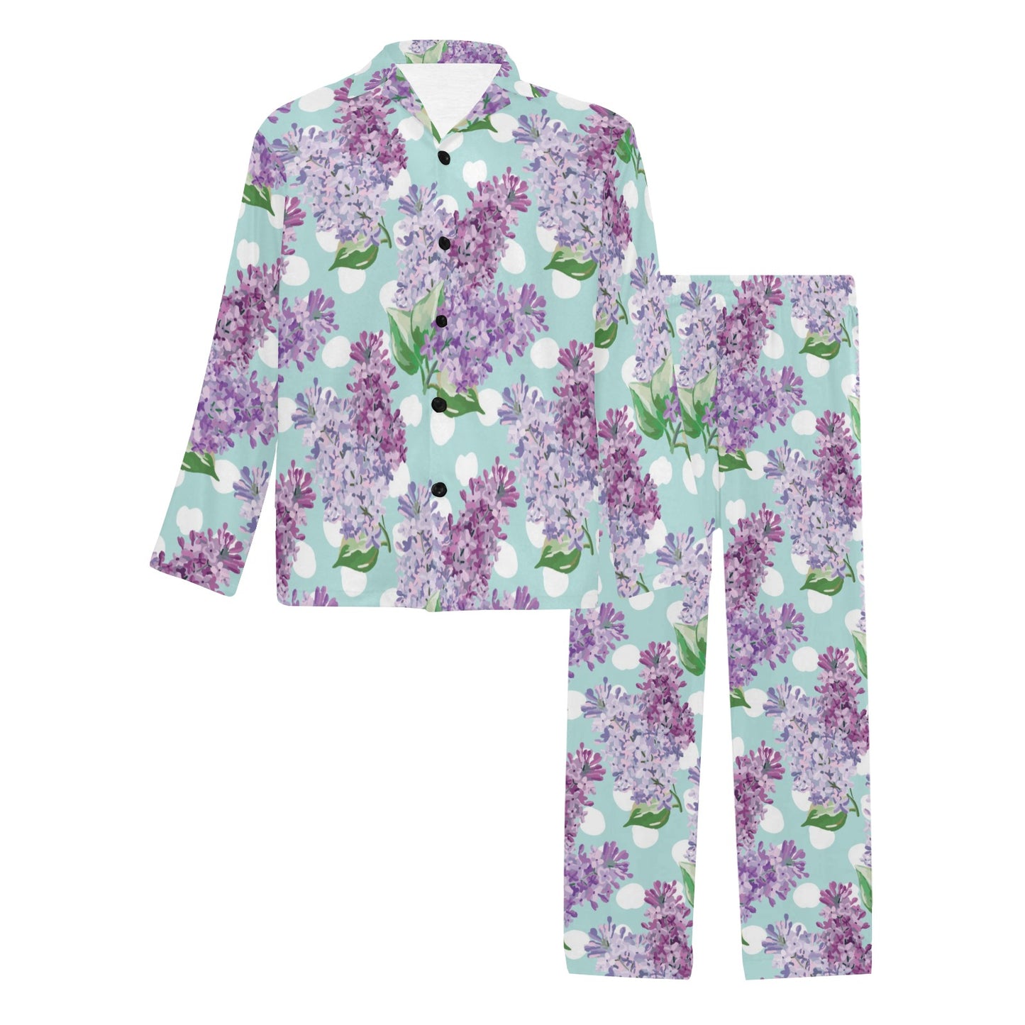 Lilac Pattern Print Design 02 Men's Long Pajama Set