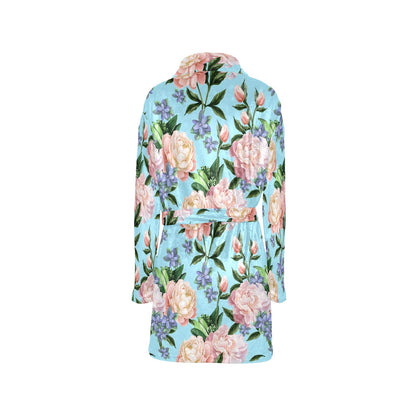 Peony Pattern Print Design PE02 Women's Fleece Robe