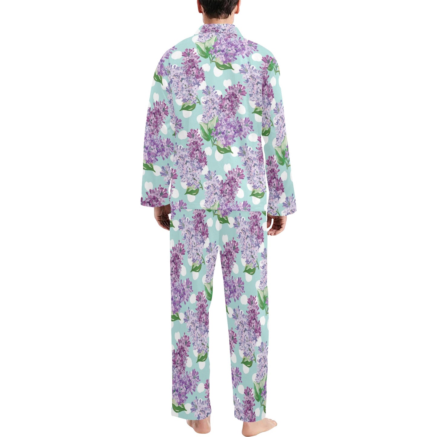 Lilac Pattern Print Design 02 Men's Long Pajama Set