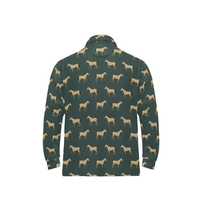 Horse Classic Themed Pattern Print Long Sleeve Polo Shirt For Men's