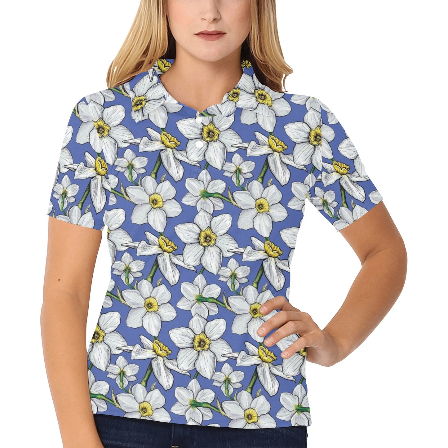 Daffodils Pattern Print Design DF08 Women's Polo Shirt
