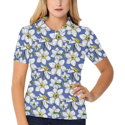 Daffodils Pattern Print Design DF08 Women's Polo Shirt
