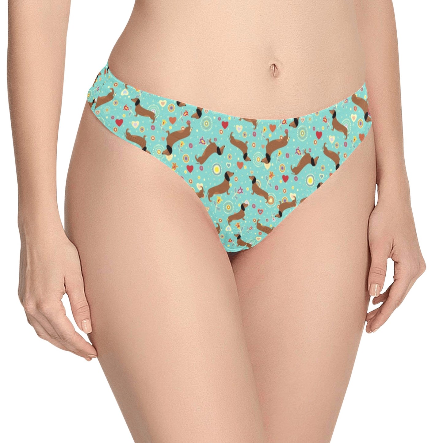 Dachshund with Floral Print Pattern Women's Thongs