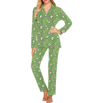 Zombie Eyes Design Pattern Print Women's Long Pajama Set
