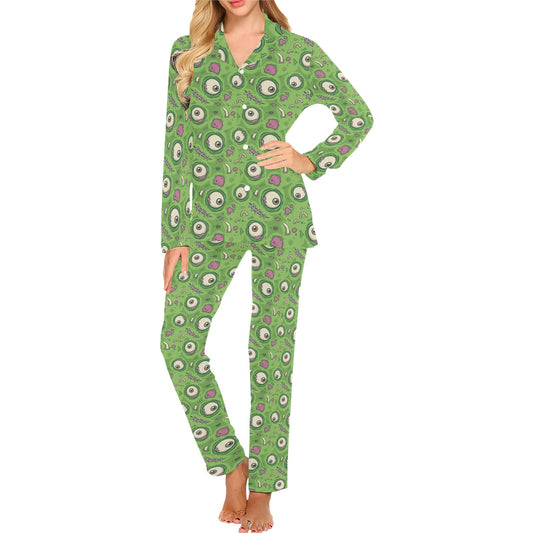 Zombie Eyes Design Pattern Print Women's Long Pajama Set