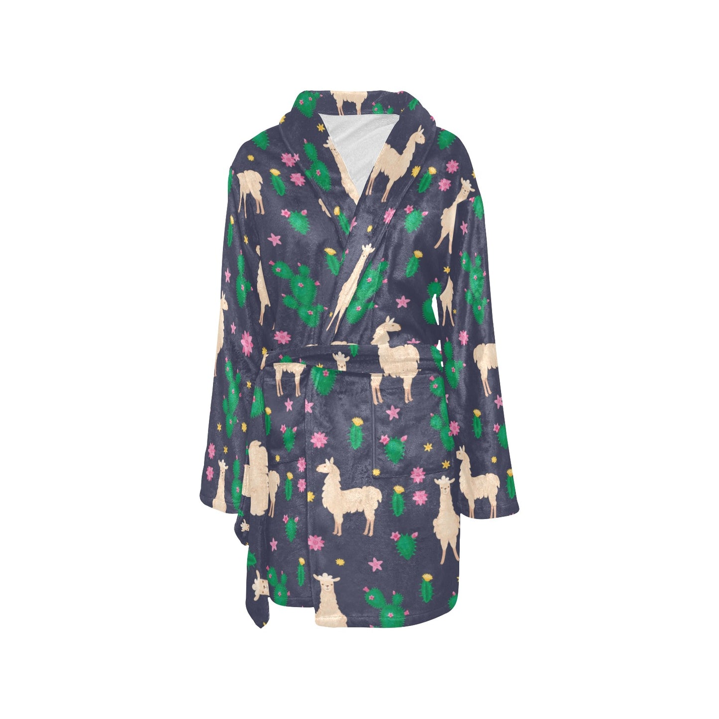 Llama Cactus Pattern Print Design 012 Women's Fleece Robe