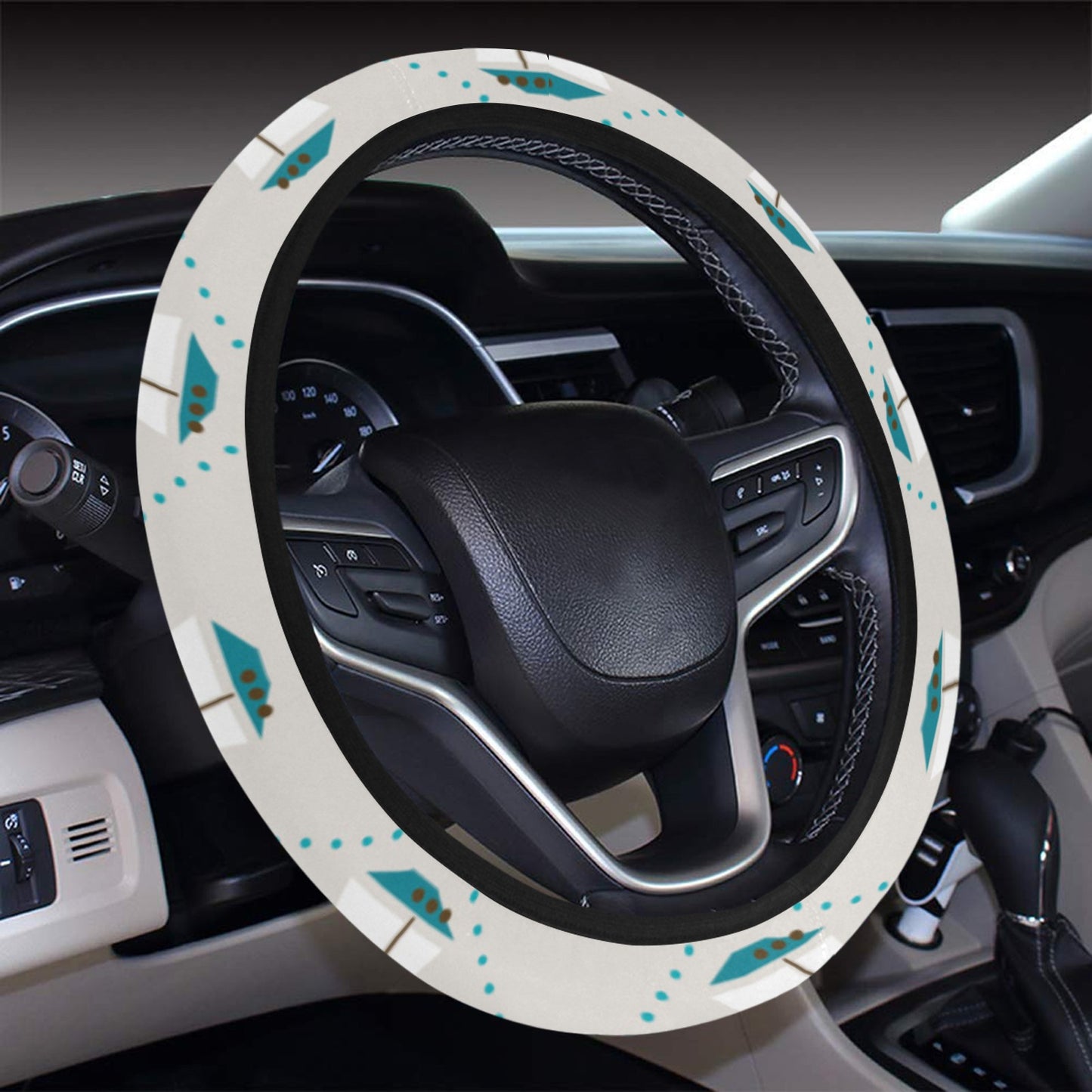 Sailboat Print Design LKS301 Steering Wheel Cover with Elastic Edge