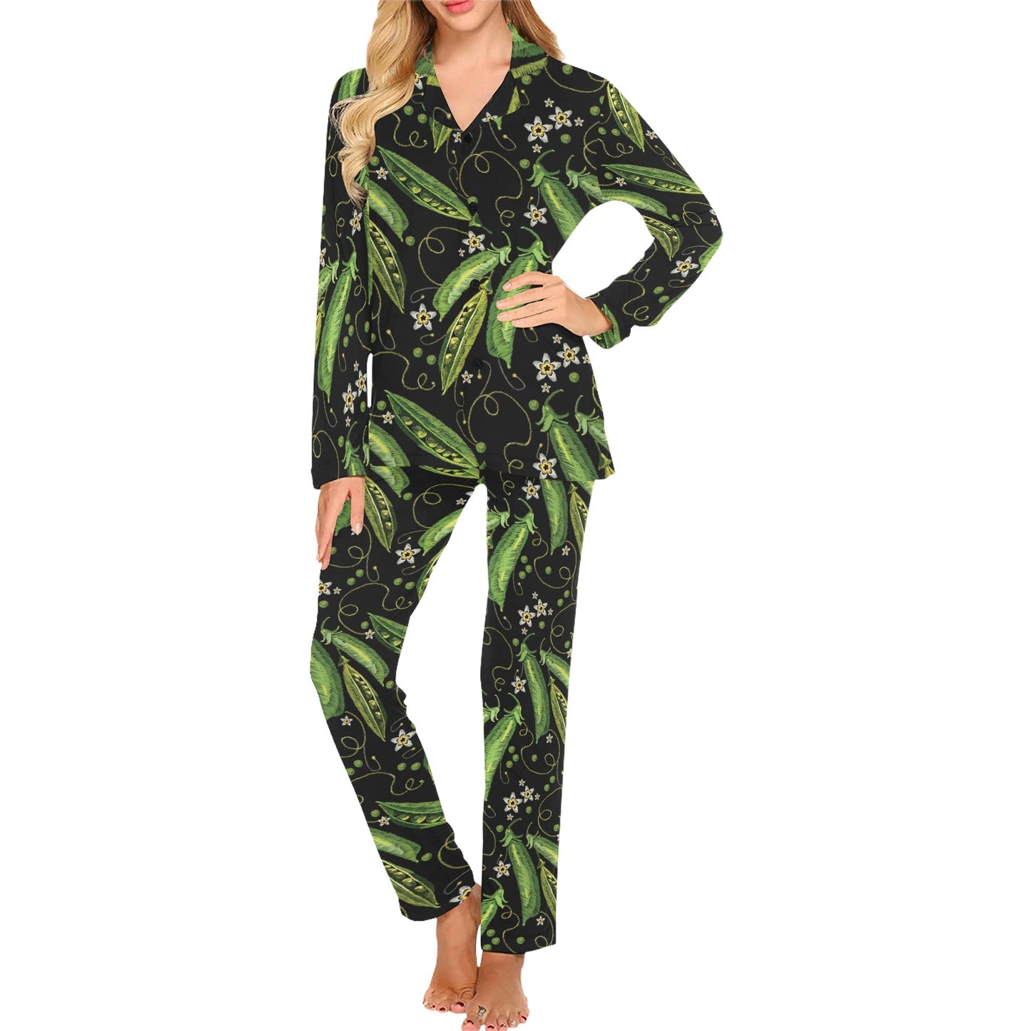 Peas Pattern Print Design A02 Women's Long Pajama Set