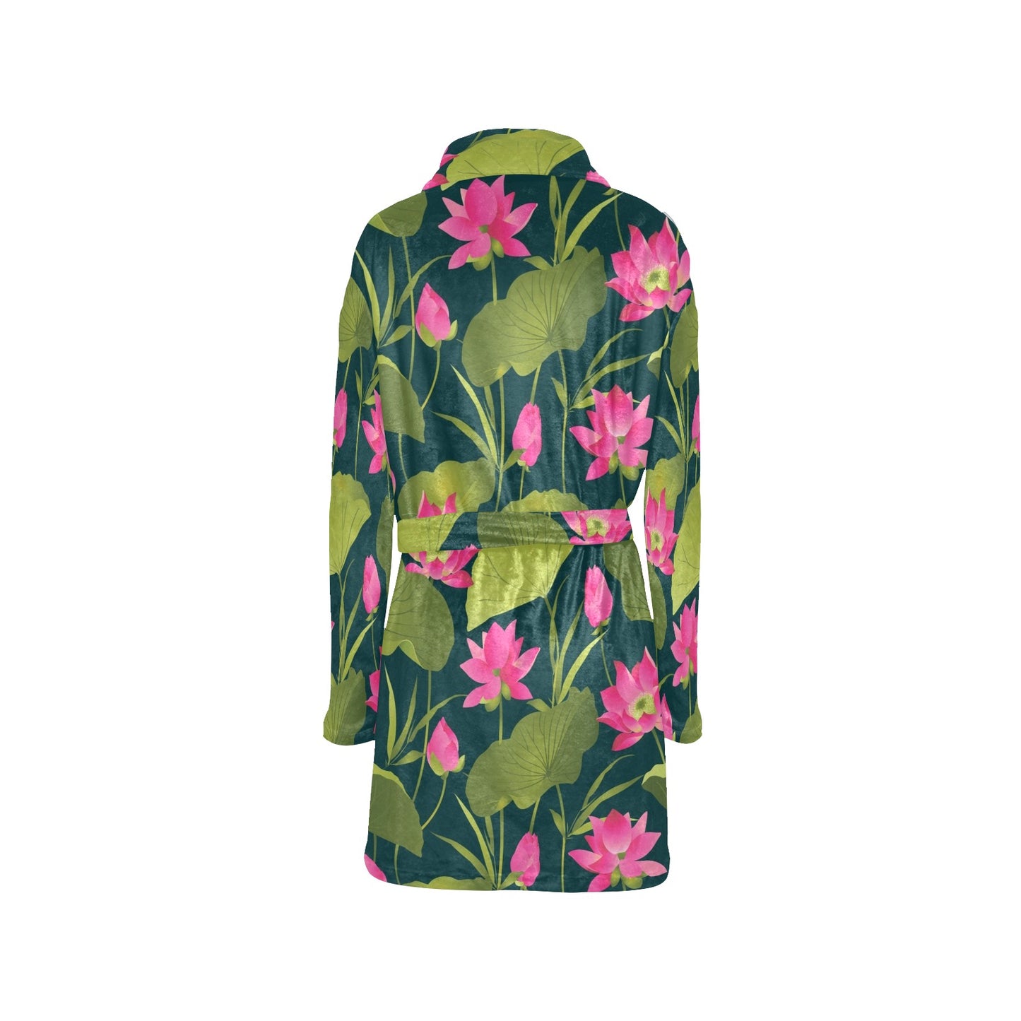 Water Lily Pattern Print Design WL09 Women's Fleece Robe