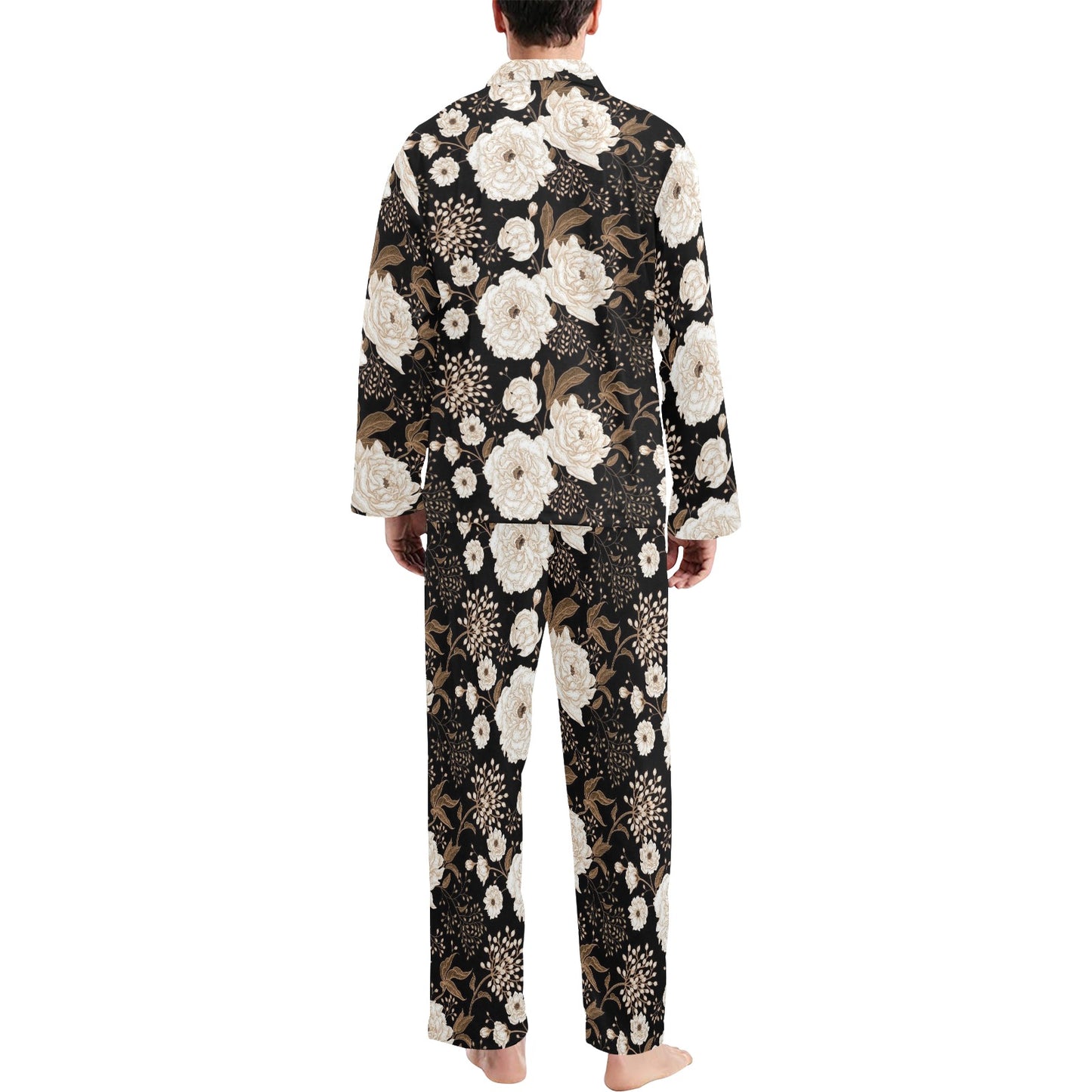 Peony Pattern Print Design A02 Men's Long Pajama Set