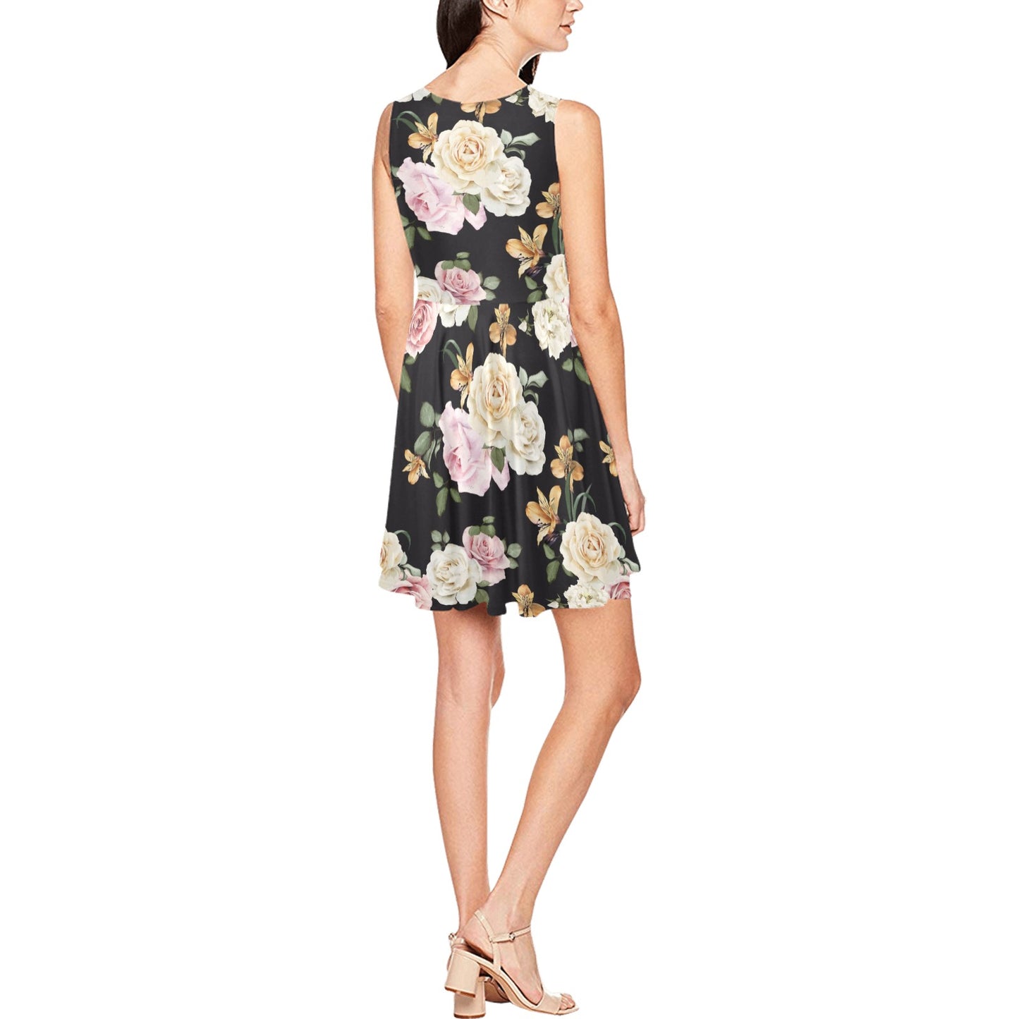 Rose Pattern Print Design A01 Sleeveless Dress