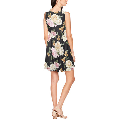 Rose Pattern Print Design A01 Sleeveless Dress