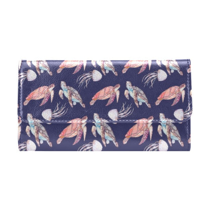 Sea Turtle With Jelly Fish Print Design LKS301 Women's Trifold Wallet