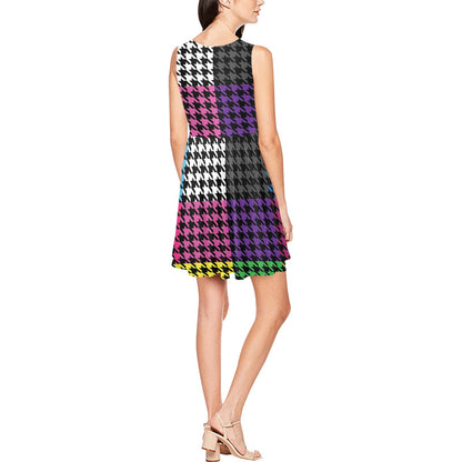 Houndstooth Colorful Pattern Print Design 01 Sleeveless Dress