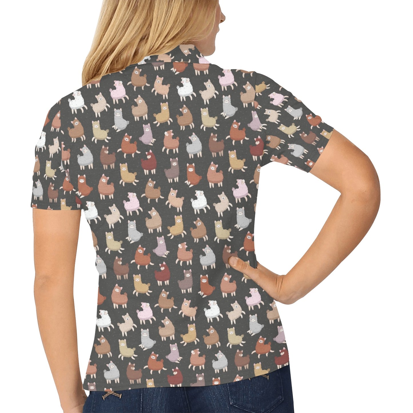 Alpaca Cute Design Themed Print Women's Polo Shirt