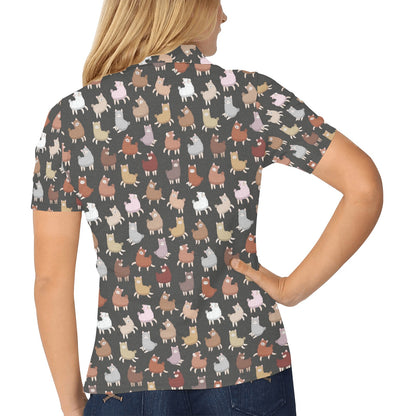 Alpaca Cute Design Themed Print Women's Polo Shirt