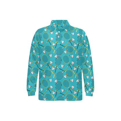 Badminton Pattern Print Design 06 Long Sleeve Polo Shirt For Men's