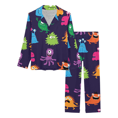 Monster Cartoon Pattern Print Design 02 Women's Long Pajama Set