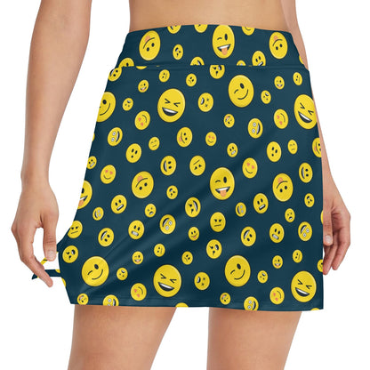 Smiley Face Emoji Print Design LKS301 17" Golf & Pickleball Skort with Pockets