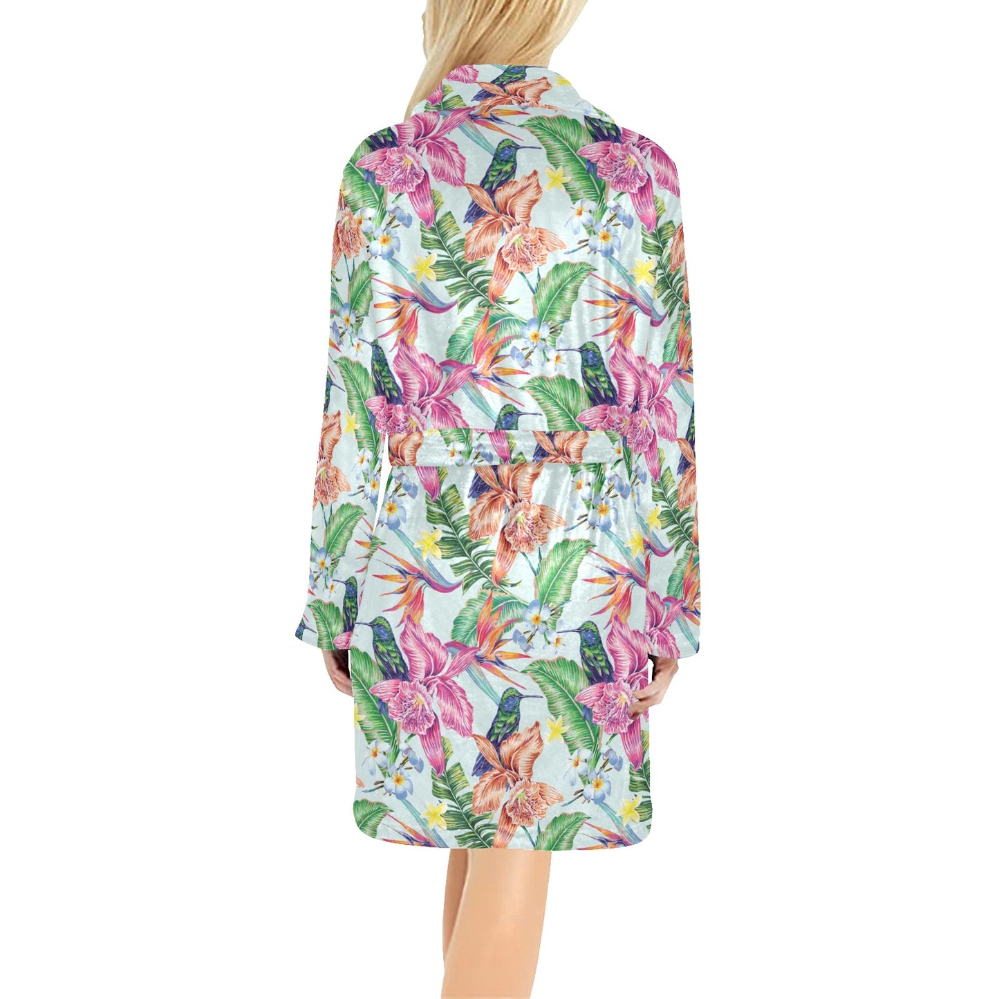 Hummingbird Tropical Pattern Print Design 05 Women's Fleece Robe