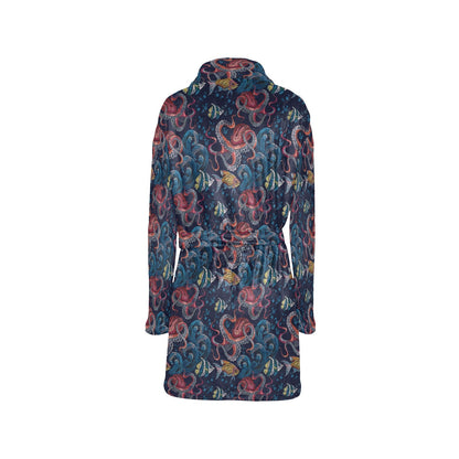 Underwater Giant Squid Print Design LKS302 Women's Fleece Robe